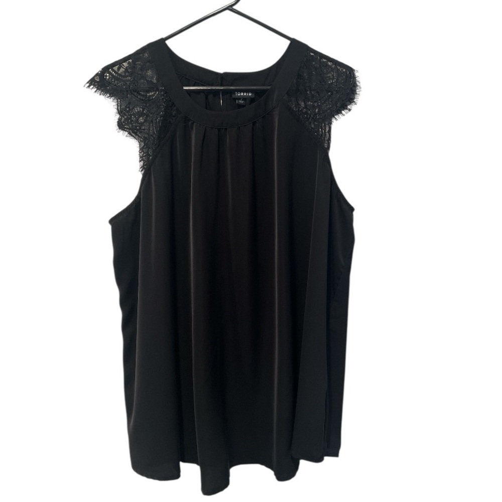 Torrid Studio Crepe De Chine Lace Trim Blouse black size 3